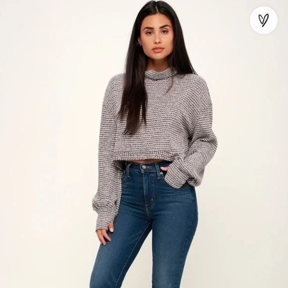 Free People Waffle Knit Cropped Turtleneck Sweater Small